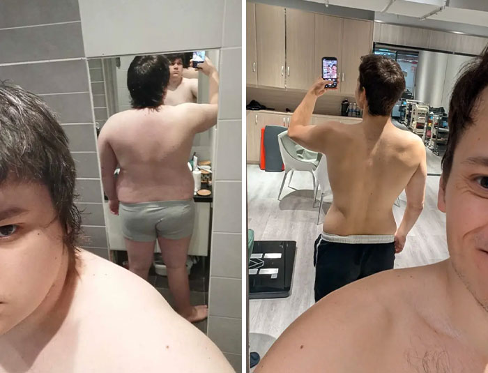Man before-and-after attending Chinese fat camp, showing significant weight loss results and body transformation. Man before-and-after attending Chinese fat camp, showing significant weight loss results and body transformation.