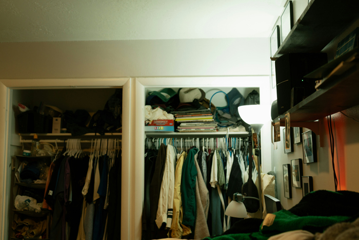 A messy closet with clothes and items, hinting at mysterious things that happened to people.