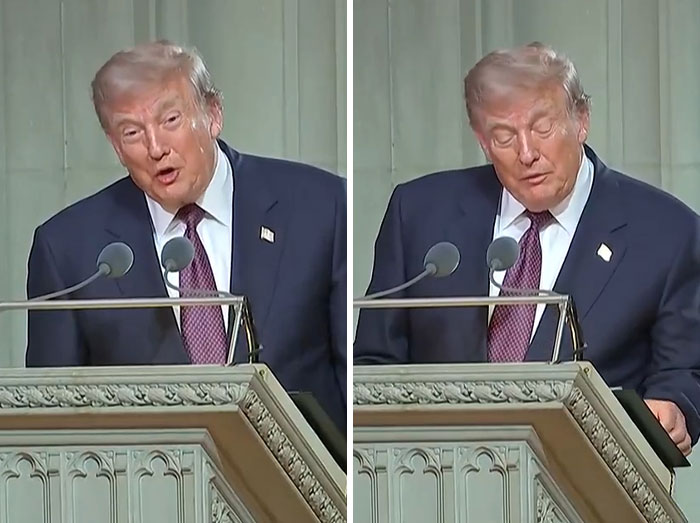 Donald Trump delivering a speech at Lindsey Graham's funeral.