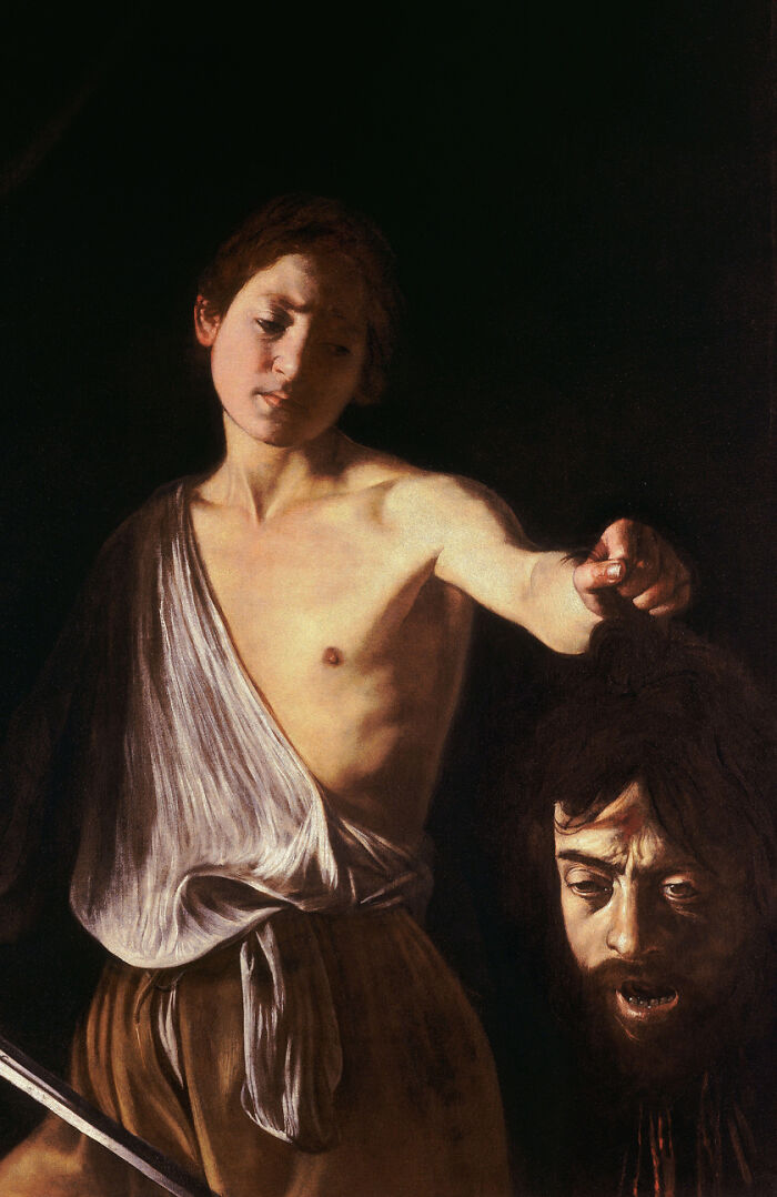 An artist reimagined a famous masterpiece from behind, showing a figure with a sword and a ghostly reflection.