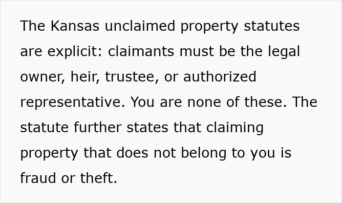 A mom tracks down her son's long-lost $6K. Kansas statutes explicitly define property claimants and fraud. A mom tracks down her son's long-lost $6K. Kansas statutes explicitly define property claimants and fraud.