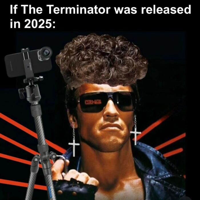 Terminator meme with a modern twist, reflecting on the superior decades of the 80s and 90s.
