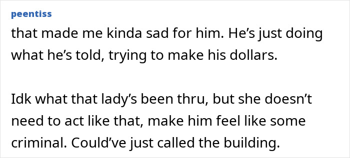 A screenshot of a comment expressing sadness for the Hispanic window washer doing his job. A screenshot of a comment expressing sadness for the Hispanic window washer doing his job.