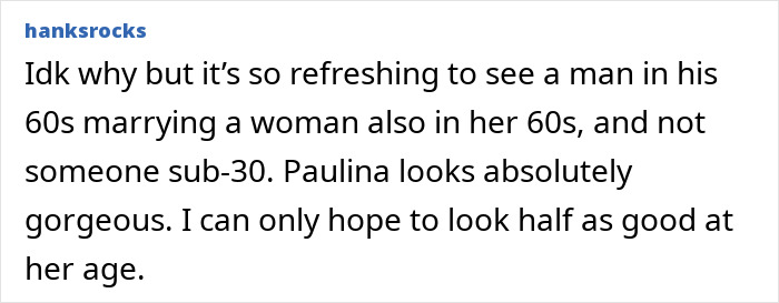 Wedding photo comment: Model's refreshing marriage at 61, praised for how she aged gorgeously.