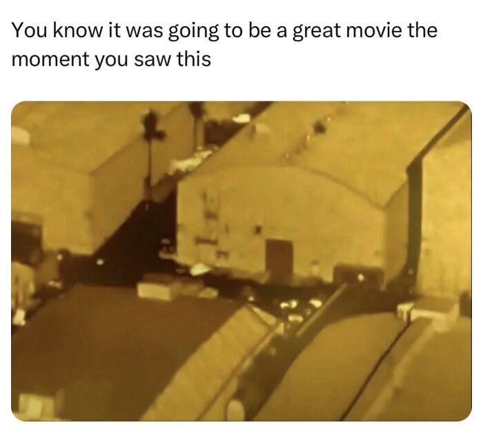 A relatable meme showing an old-school movie intro, signifying a great movie is about to start, boosting morale.