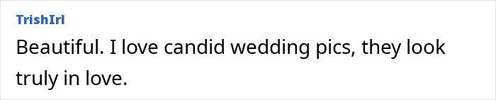 A comment admiring candid wedding photos of the model and her husband. Model gets married at 61.