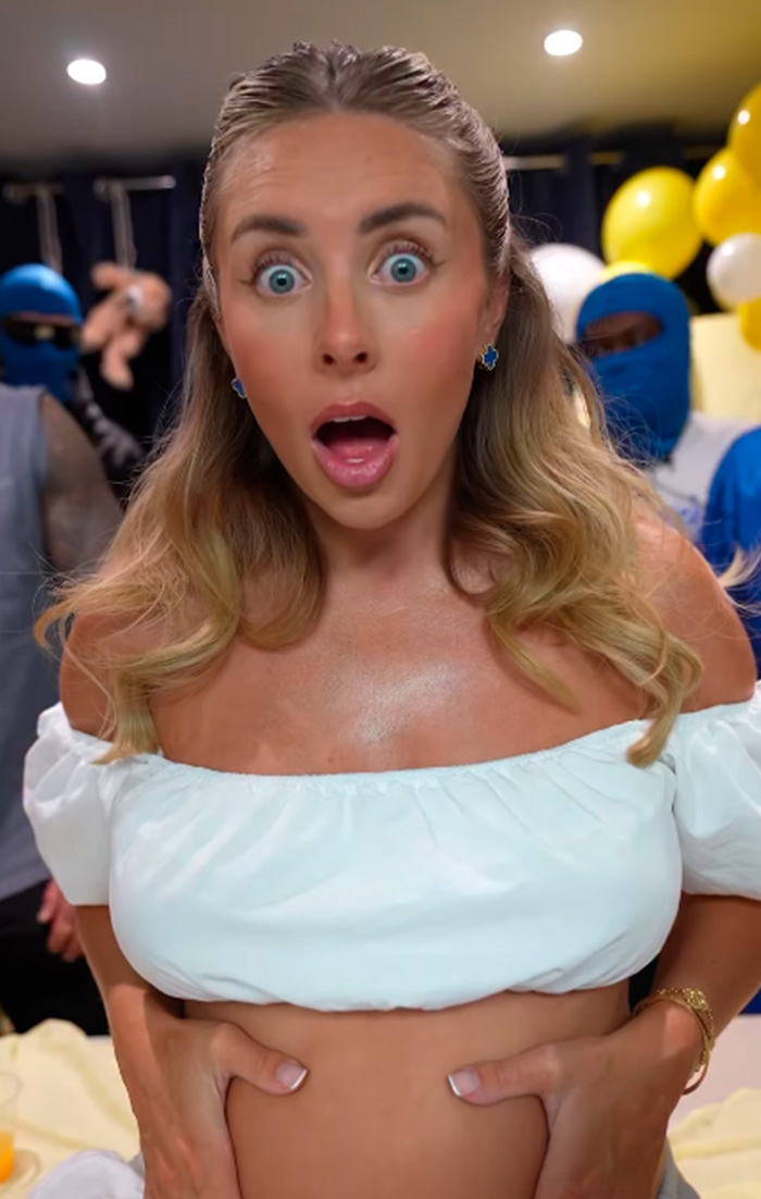 Bonnie Blue reveals her due date and planned events before giving birth, looking surprised with wide eyes. Bonnie Blue reveals her due date and planned events before giving birth, looking surprised with wide eyes.