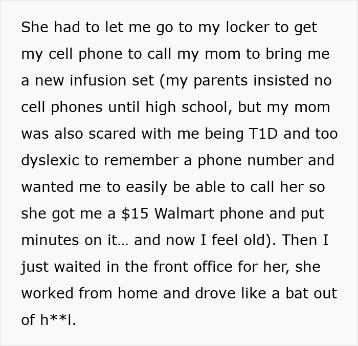 The student gets a new infusion set after the teacher cut their insulin pump, learning a lesson about assumptions. The student gets a new infusion set after the teacher cut their insulin pump, learning a lesson about assumptions.