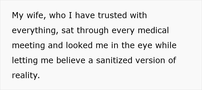 Text about a wife hiding truth during medical meetings, impacting decision to donate a kidney. Text about a wife hiding truth during medical meetings, impacting decision to donate a kidney.