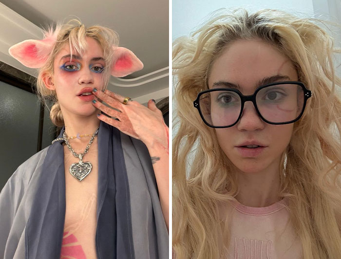 Grimes, a star with an autism diagnosis, in two different appearances.