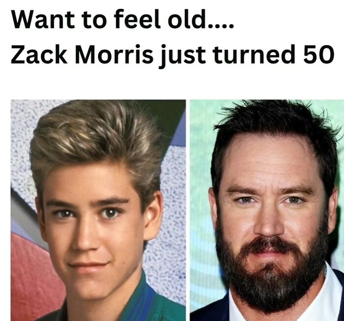 Zack Morris then and now meme, highlighting the superior decades of the 80s and 90s.