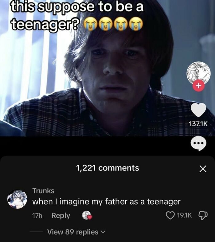 A relatable meme featuring a screenshot from a video questioning a character's age, boosting morale.