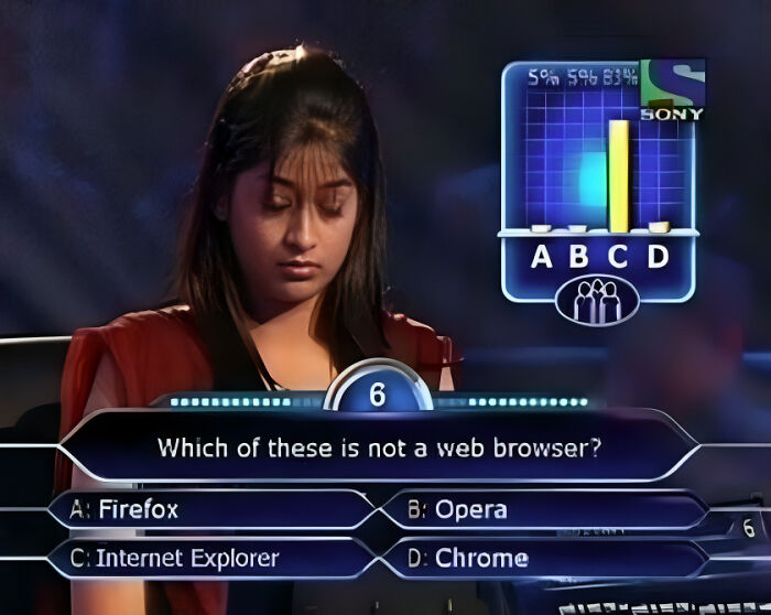 A woman on Who Wants To Be A Millionaire with a dumb answer about web browsers.