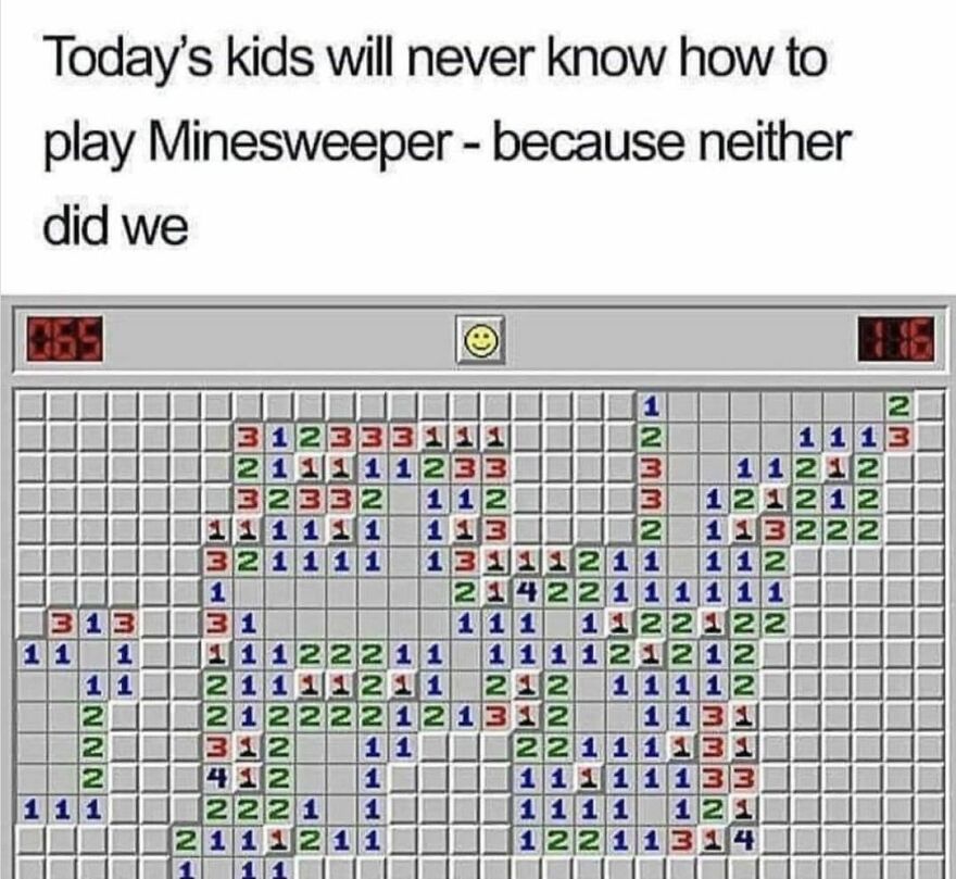 A screenshot of the classic computer game Minesweeper, a popular game 90s babies might remember.