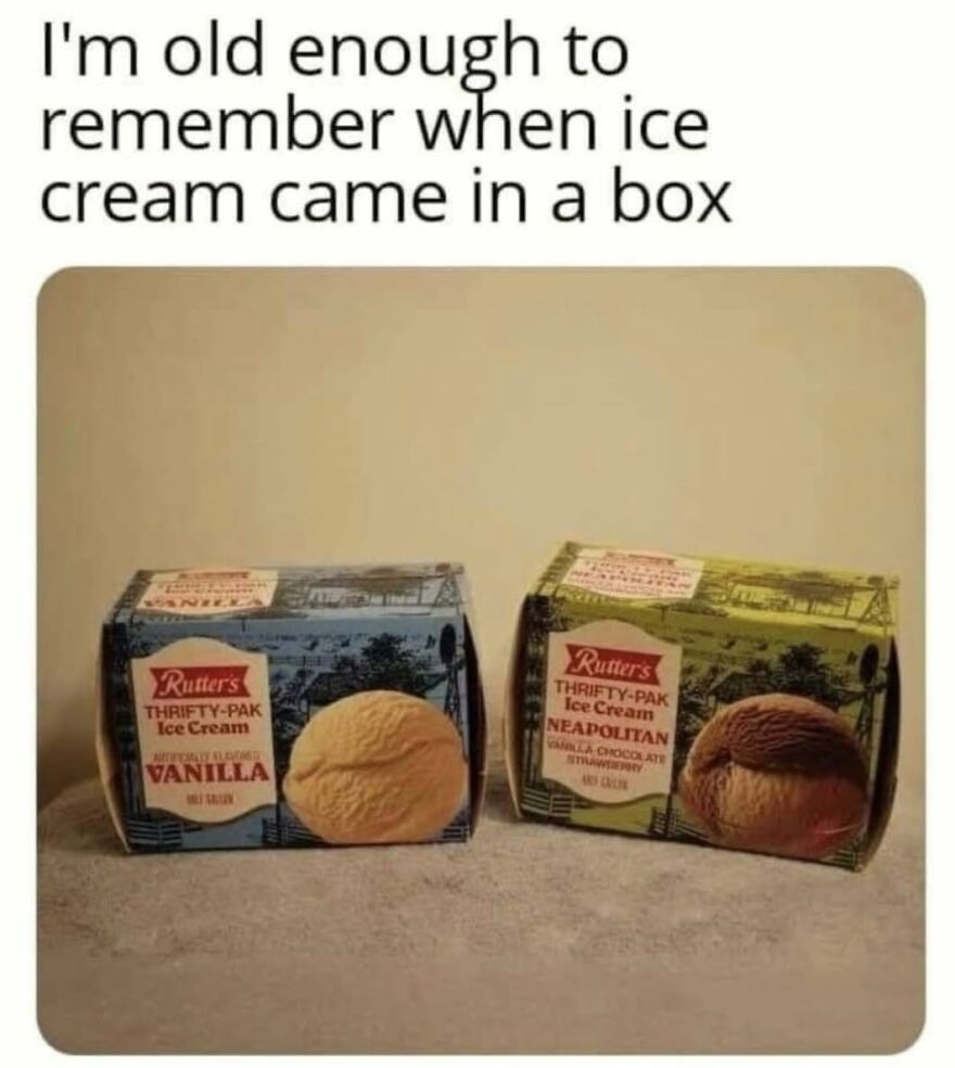 Two vintage Rutter's Thrifty-Pak ice cream boxes, a nostalgic sight for 90s babies.