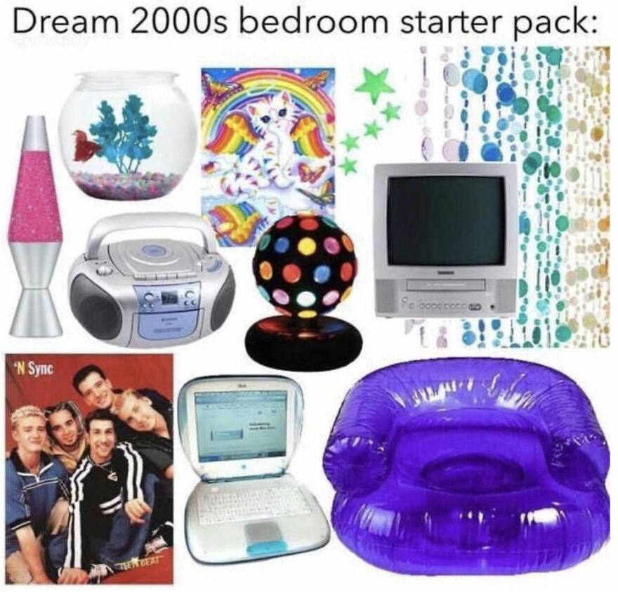 A starter pack of dream bedroom items, including lava lamps and stereos, a core memory for 90s babies.