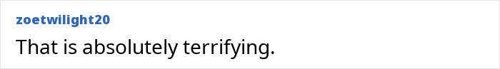 A social media comment expressing that a famous model's story is terrifying. A social media comment expressing that a famous model's story is terrifying.