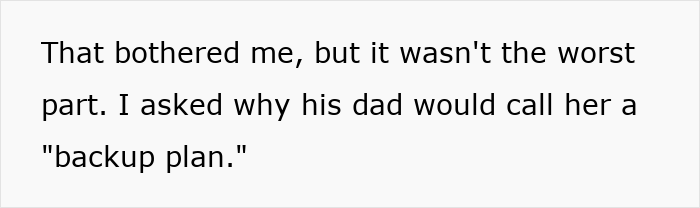Text discussing a woman rethinks her engagement due to her fianc&eacute;'s backup plan and his father's involvement.
