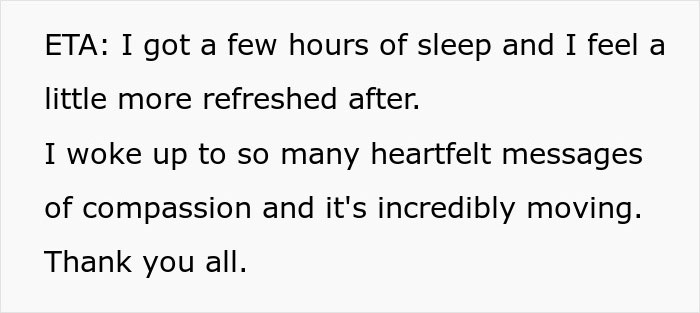 Text snippet: Crazy MIL story update: feeling refreshed, heartfelt messages of compassion received after her potion.