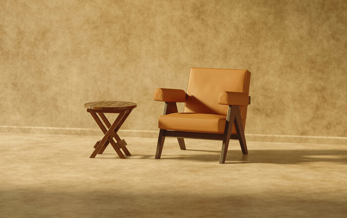 A minimalist image showing a single tan armchair and a small wooden folding table, evoking questions kids ask.