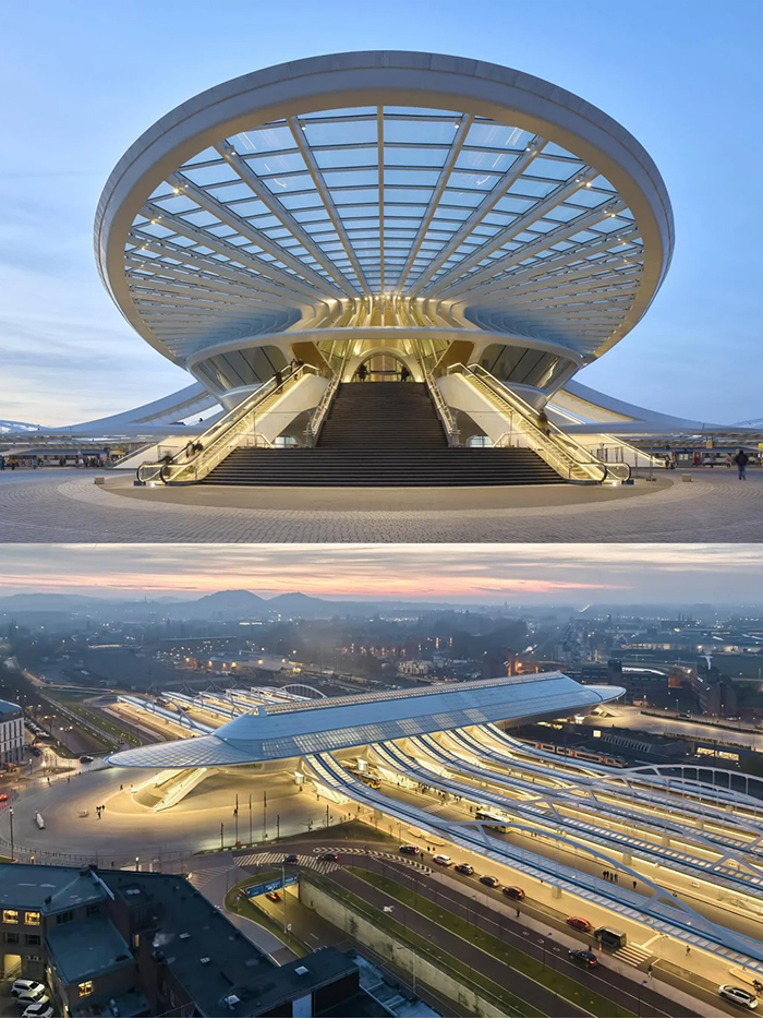 Modern Architecture Designs: Striking train station with a futuristic glass and steel roof, an amazing architectural design.