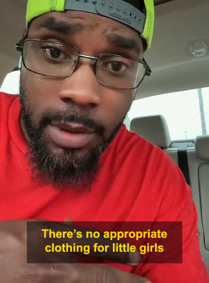 A dad discussing his frustration with finding appropriate clothes for little girls. A dad discussing his frustration with finding appropriate clothes for little girls.