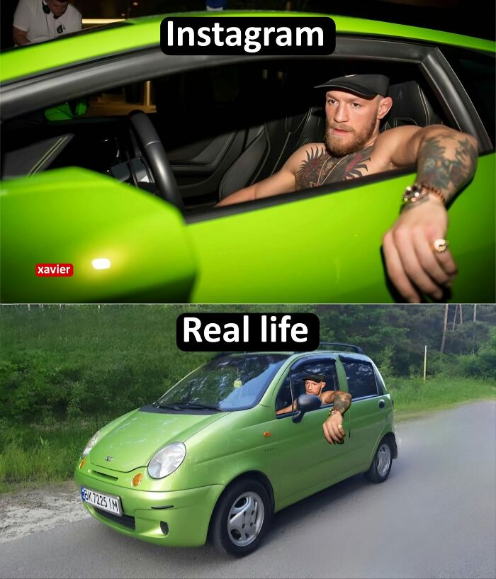 Xavier shares a hilarious post comparing Conor McGregor's flashy Instagram car to a more modest real-life vehicle.