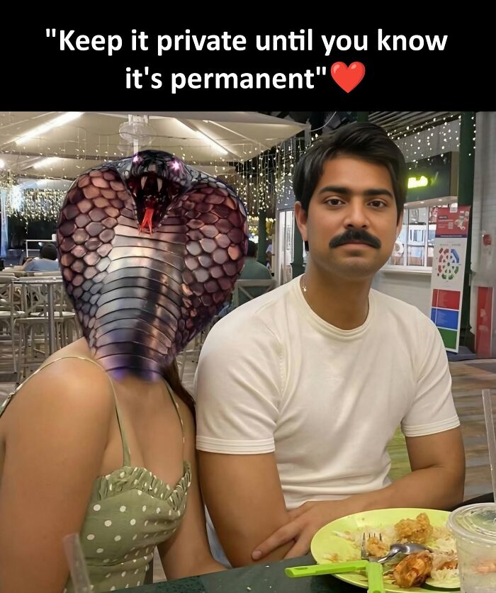 Xavier shares a hilarious post about keeping relationships private, featuring a man and a woman with a cobra head.