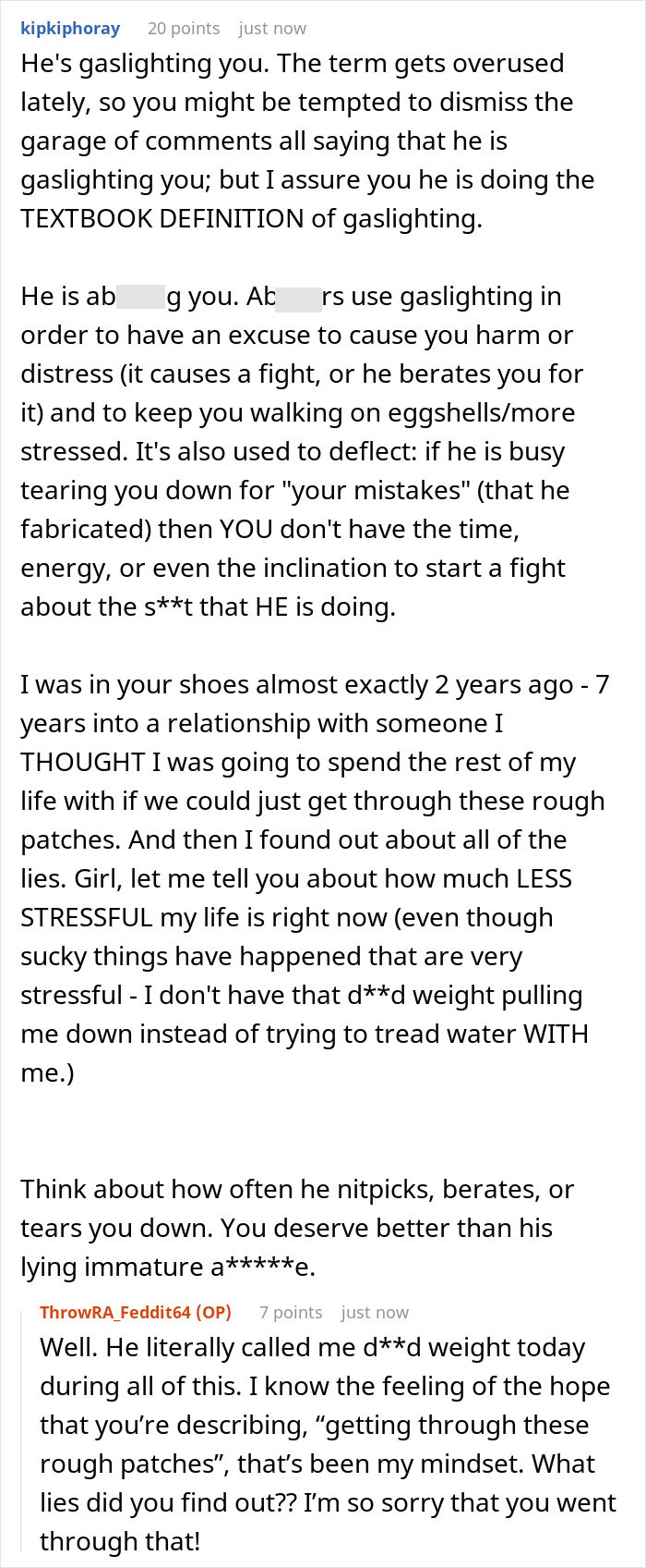 A screenshot of a comment about a guy gaslighting his girlfriend regarding a missing business sign. A screenshot of a comment about a guy gaslighting his girlfriend regarding a missing business sign.