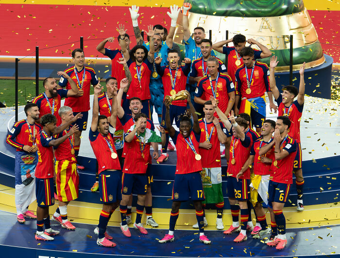 The Spanish National Team celebrating their World Cup victory, praised by Javier Bardem for their response to Trump. The Spanish National Team celebrating their World Cup victory, praised by Javier Bardem for their response to Trump.