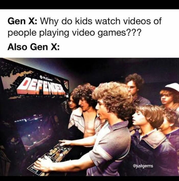 Gen X playing an arcade game, reminiscing about classic video game entertainment.