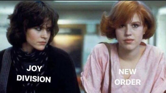 A Gen X meme featuring two women, labeled Joy Division and New Order, highlighting music references.