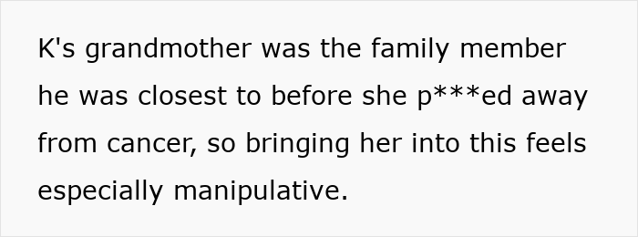 A screenshot of a post detail, part of a family feud over a childfree wedding, highlighting emotional manipulation. A screenshot of a post detail, part of a family feud over a childfree wedding, highlighting emotional manipulation.