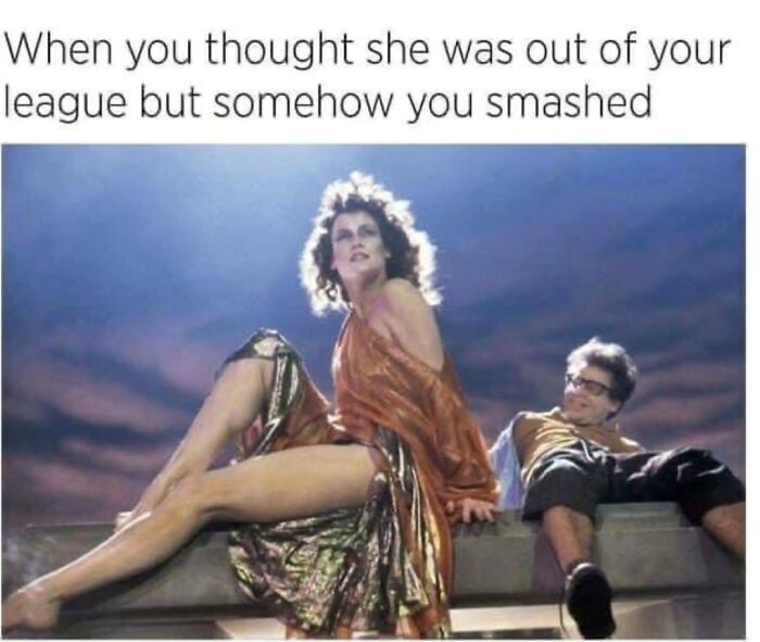 A meme with a woman sitting elegantly and a man next to her, depicting a superior 80s and 90s moment.