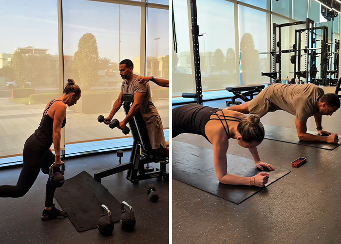 Celebs exercising together in a gym, an activity unrelated to renovations that devalue homes. Celebs exercising together in a gym, an activity unrelated to renovations that devalue homes.