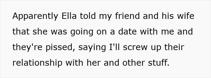 Text explaining that the friend's nanny told them about the date, creeping people out.