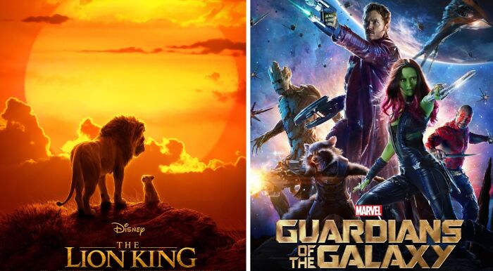Movie posters for The Lion King and Guardians of the Galaxy, reflecting varied tastes in entertainment beyond music.