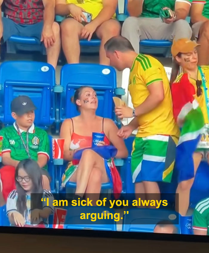 A couple at a World Cup moment, with text overlay, central to their viral World Cup moment. A couple at a World Cup moment, with text overlay, central to their viral World Cup moment.