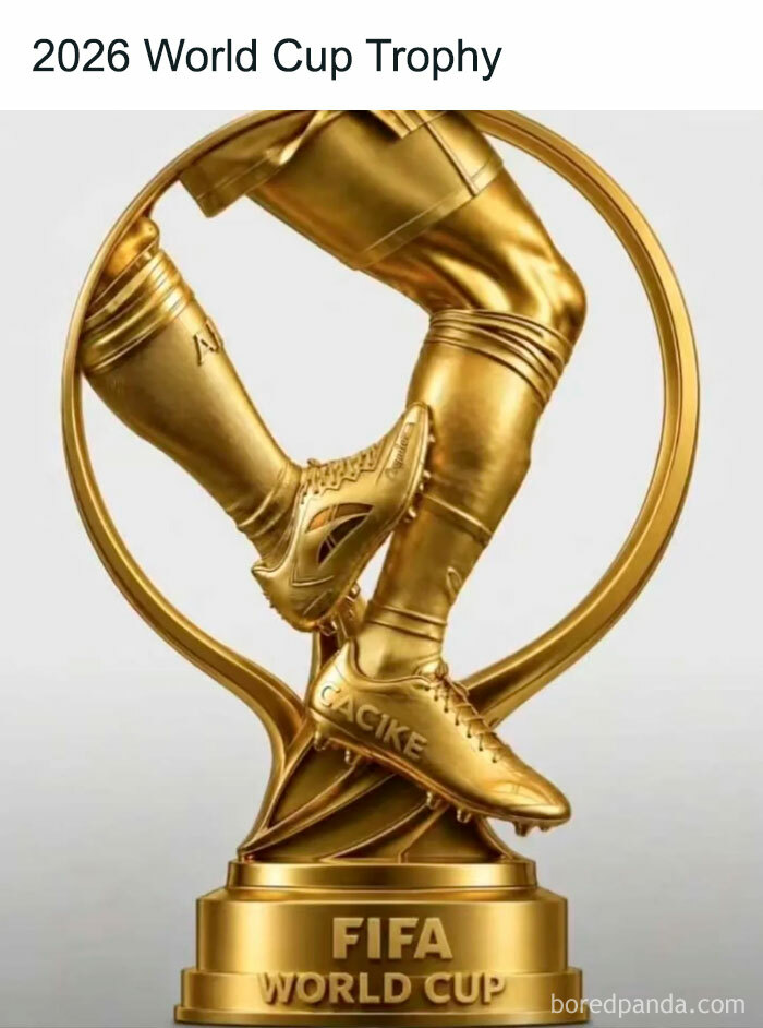 A meme depicting the 2026 World Cup trophy, highlighting the chaos and humor surrounding World Cup 2026.