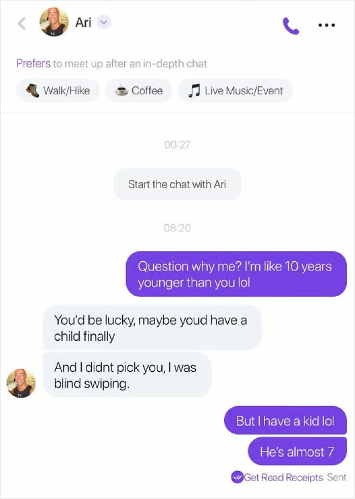 A text conversation with a guy who thinks highly of himself, a funny example of arrogance in dating.