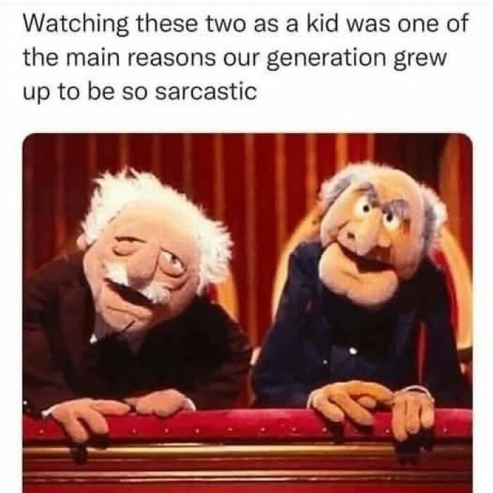 Hilarious Gen X memes featuring two sarcastic puppet characters from the Muppets.