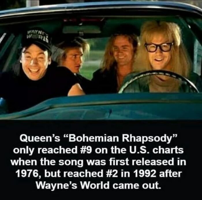 A meme featuring a scene from Wayne's World, a funny Gen X meme about Bohemian Rhapsody and music charts.