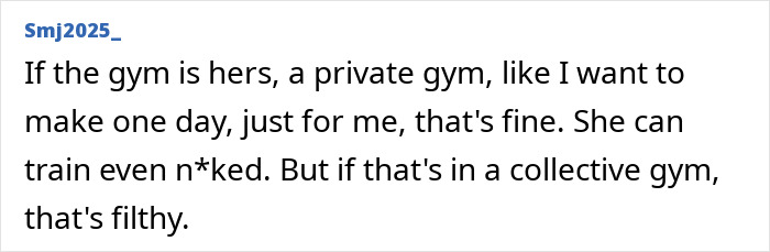 Netizen comment on influencer working out in a bikini, discussing gym type and public versus private training.