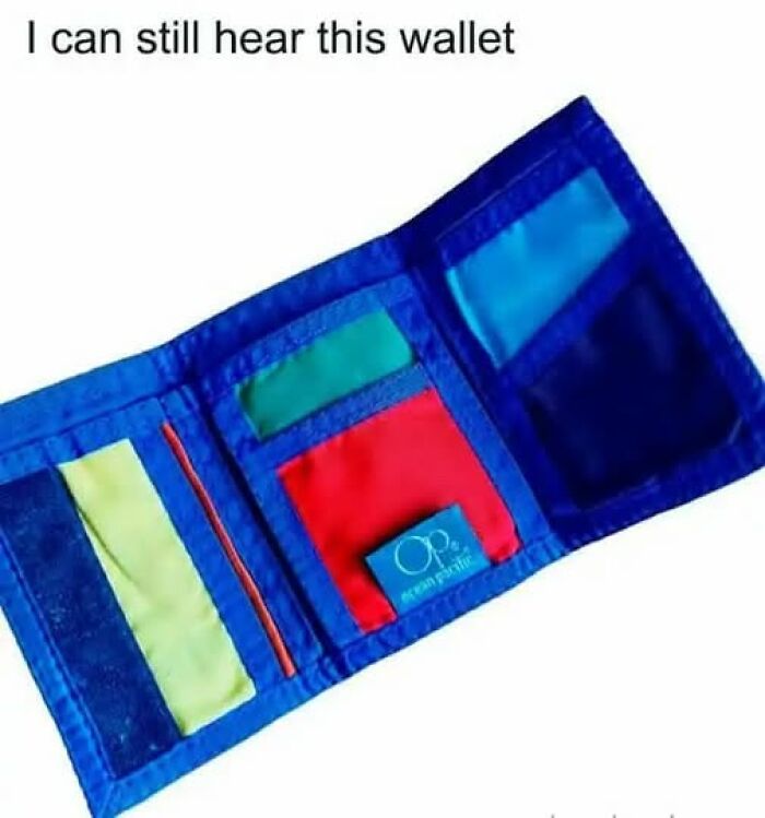 Relatable Gen X memes featuring a colorful fabric wallet, a common item from that era.