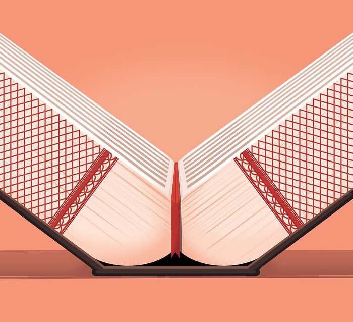 A Stephan Schmitz illustration of an open book with pages forming the shape of a person's legs.