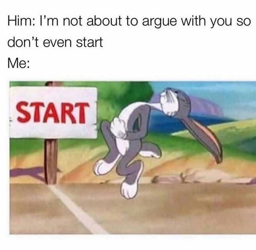 A Bugs Bunny meme showing him stretching at a START sign, a relatable moment for 90s babies.