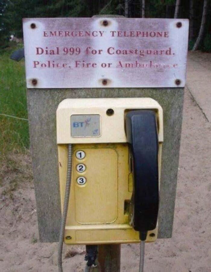 A poorly maintained emergency telephone highlighting America's cultural decline into idiocy.