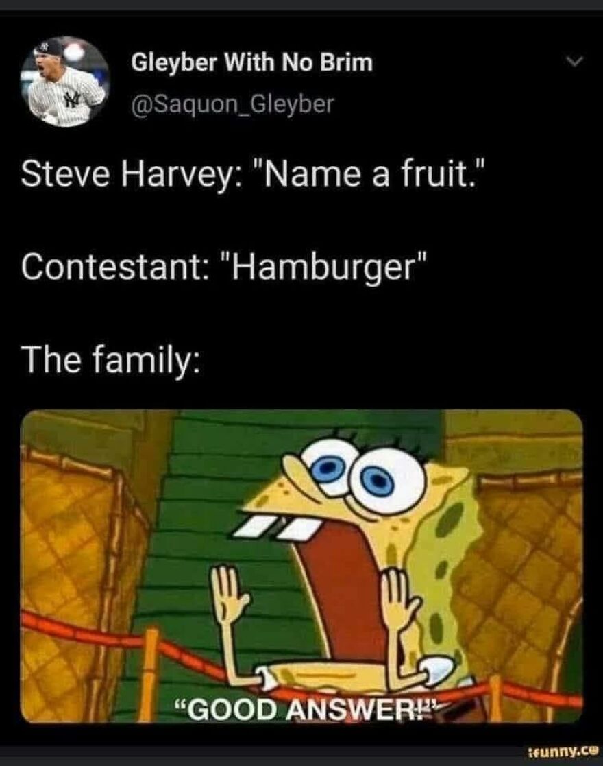A meme featuring Spongebob Squarepants screaming GOOD ANSWER, a funny memory for '90s babies.