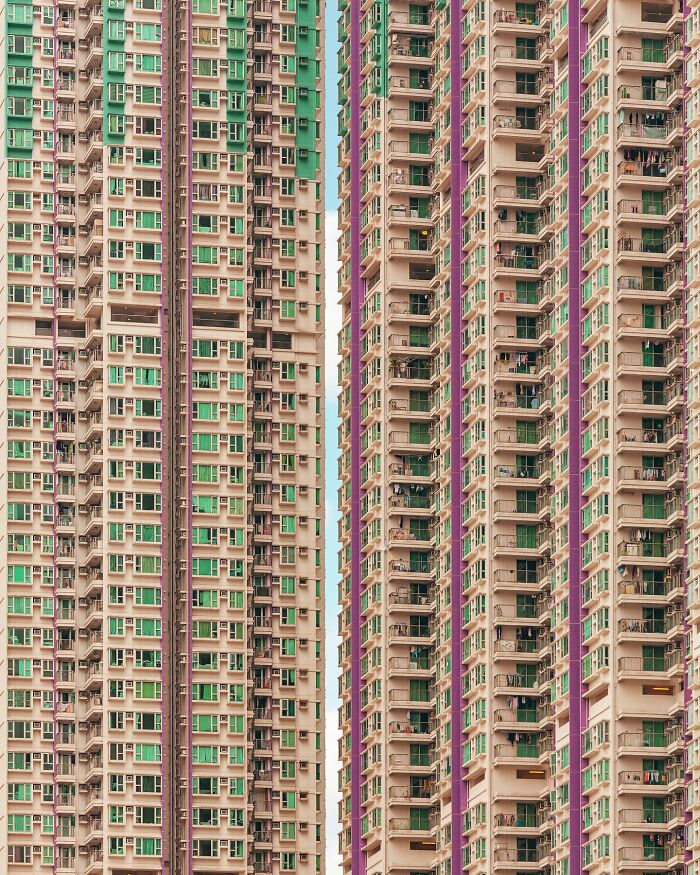 A photographer captures a perfectly composed image of two densely packed architectural locations, side-by-side.