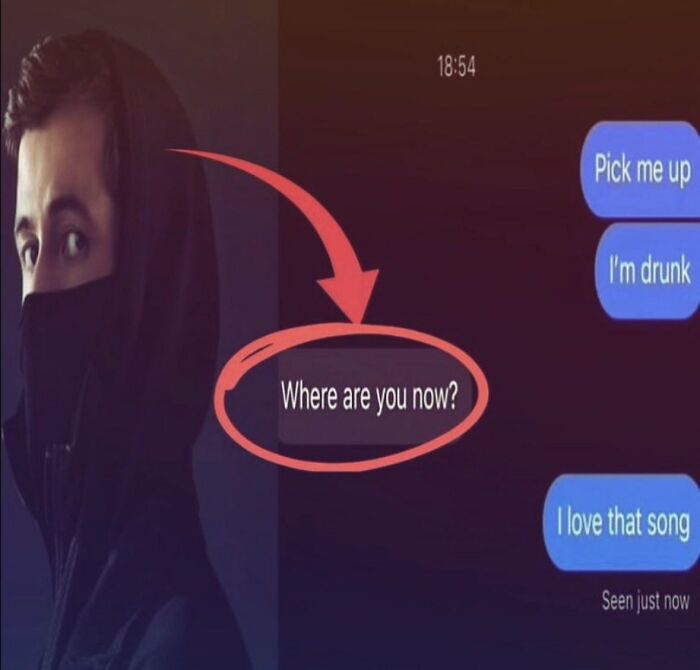 A text message meme with a red circle around Where are you now? illustrating relatable communication humor and boosting morale.